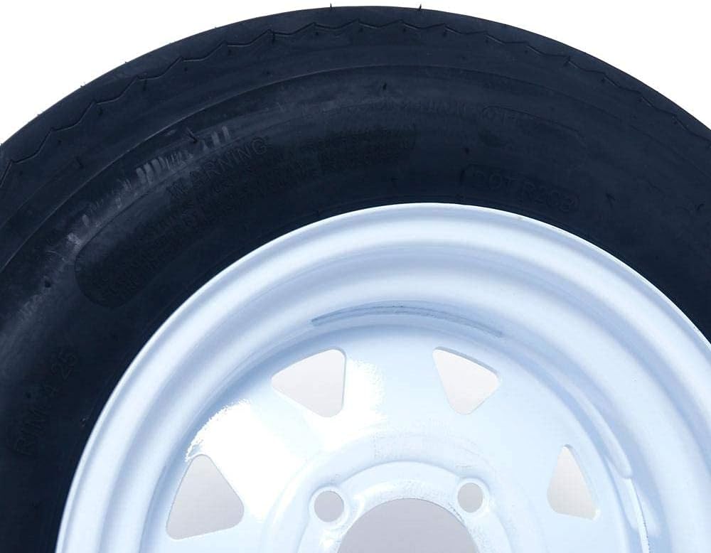 Set of 2 12" Trailer Tires Rims 5.30-12 4 Lug White Spoke Wheel X20676