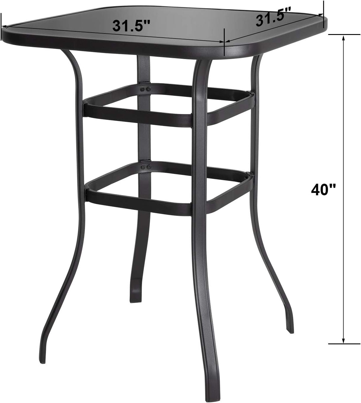 32 Inch Square Steel Frame Bar Height Bistro Table with Tempered Glass Table Top Black B403238