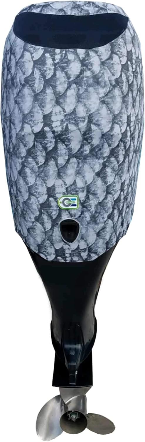 Grey Fish Scales Outboard Motor Cover with Side Vents J1273