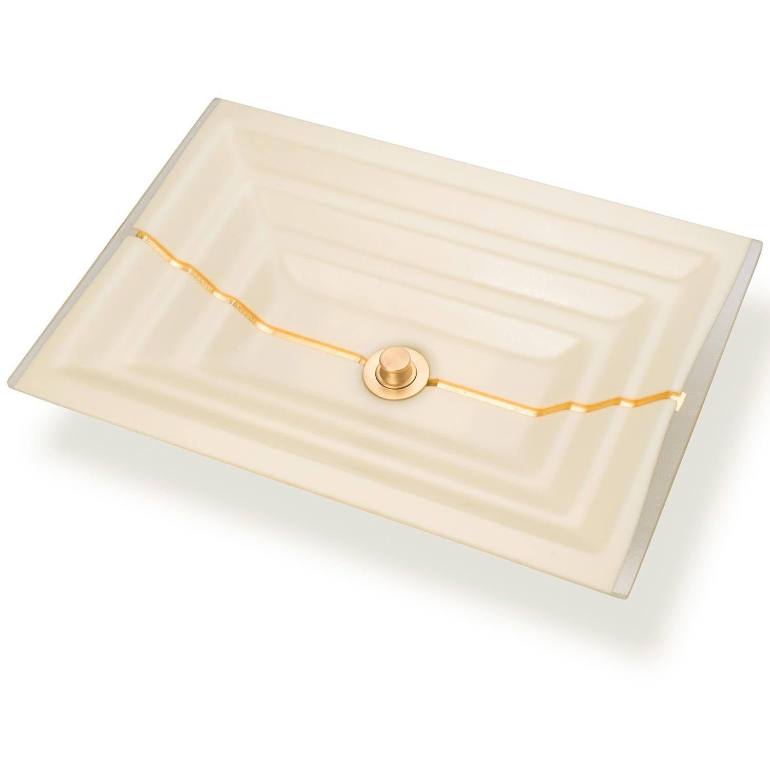 Cream Glass Small Rectangular Sink with Gold Accent T190