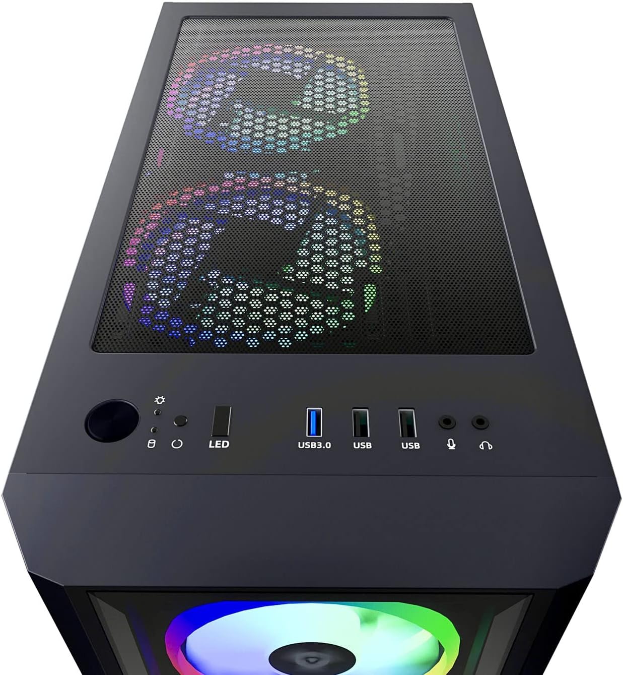 Black Mid Tower Gaming Case with Tempered Glass Panel and RGB Fans V4600