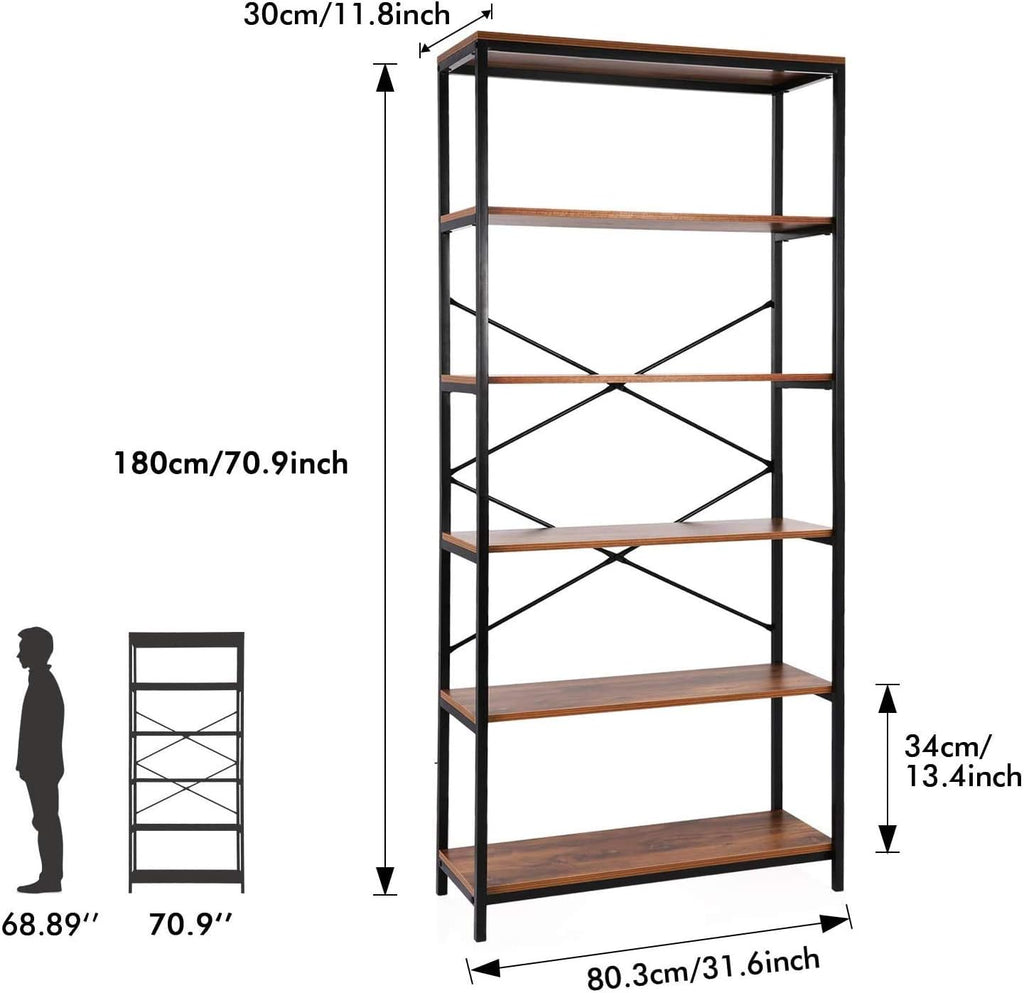 5 Shelf Metal and Wooden Bookshelf Q888