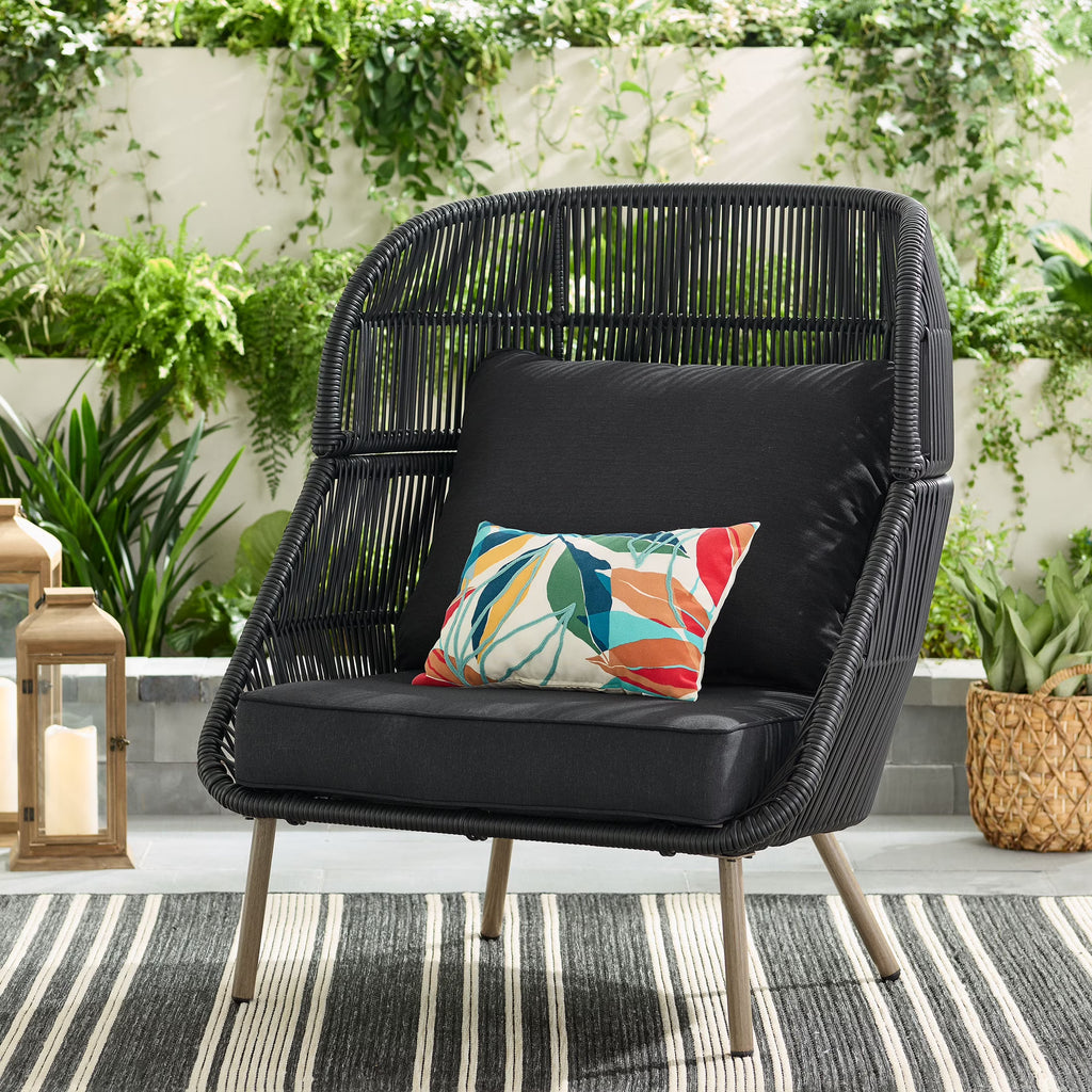 Black Wicker Outdoor Accent Chair with Cushions H41104