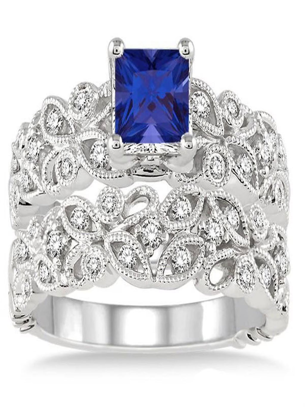 10K White Gold Sapphire And Diamond Bridal Set U318