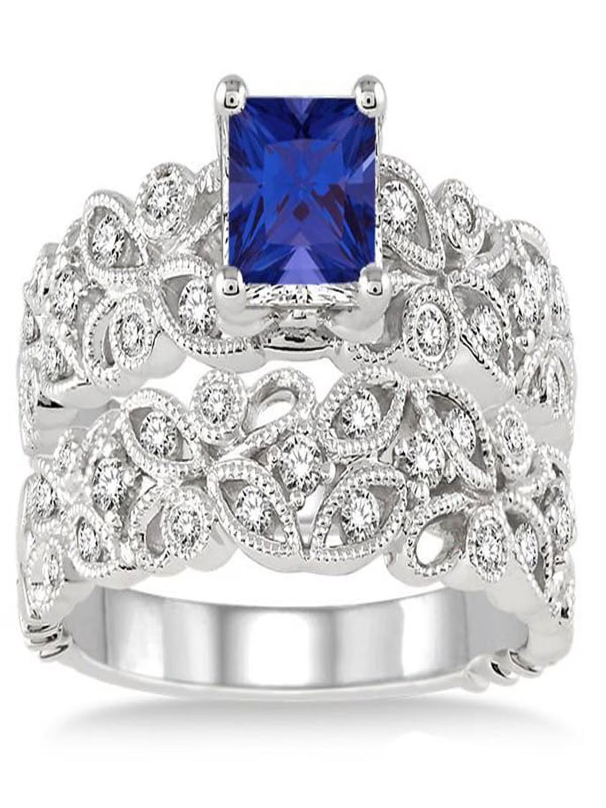 10K White Gold Sapphire And Diamond Bridal Set U318