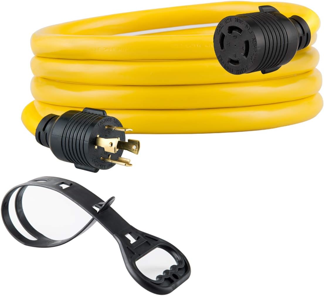 40FT Heavy Duty Generator Locking Power Cord NEMA L14-30P/L14-30R, 4X10 Gauge SJTW Cable, 125/250V 30Amp 7500 Watts Yellow UL Listed S43243