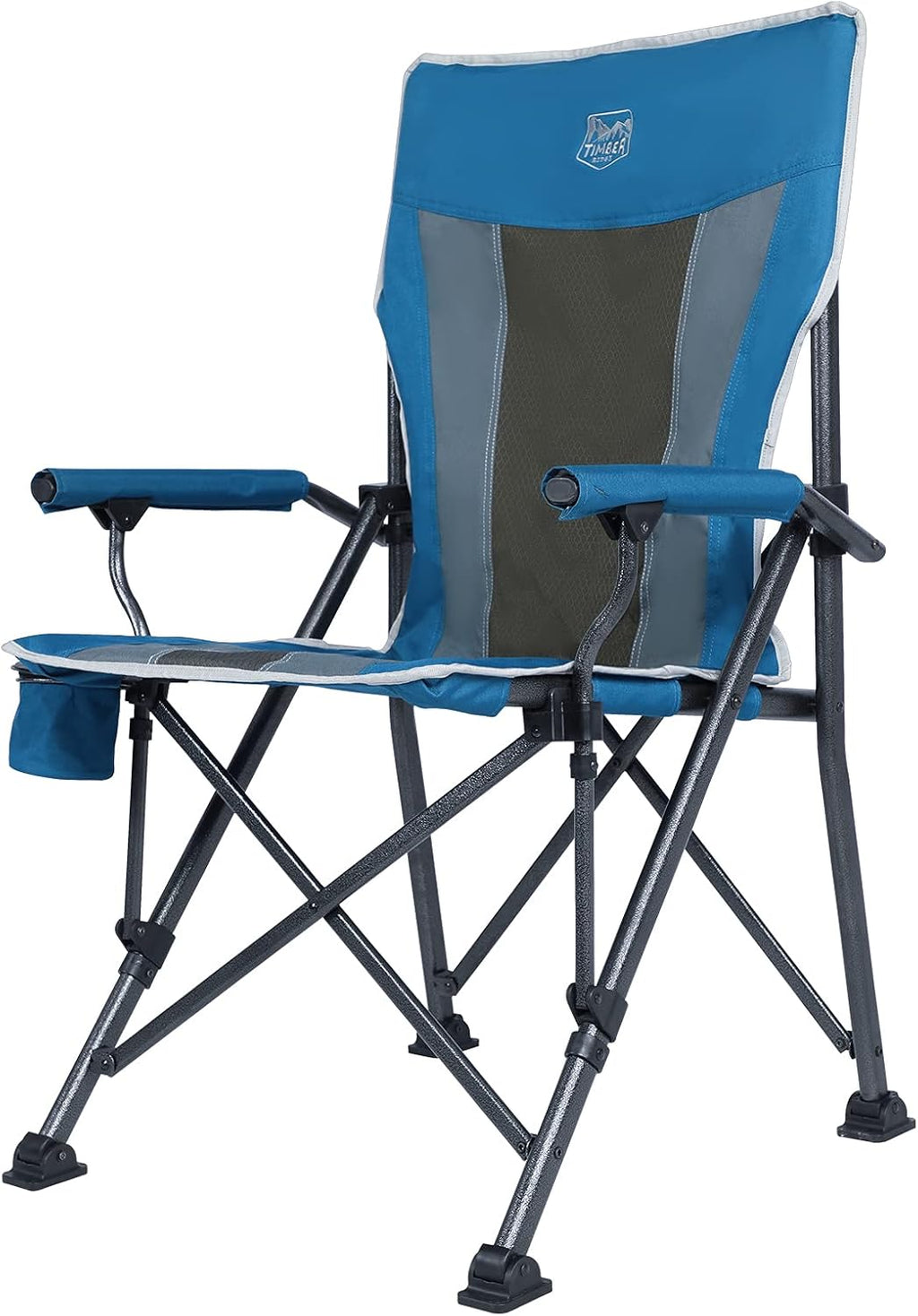 Folding Camping Chair with Padded Armrest and Cup Holder, Carry Bag (Black) E12384