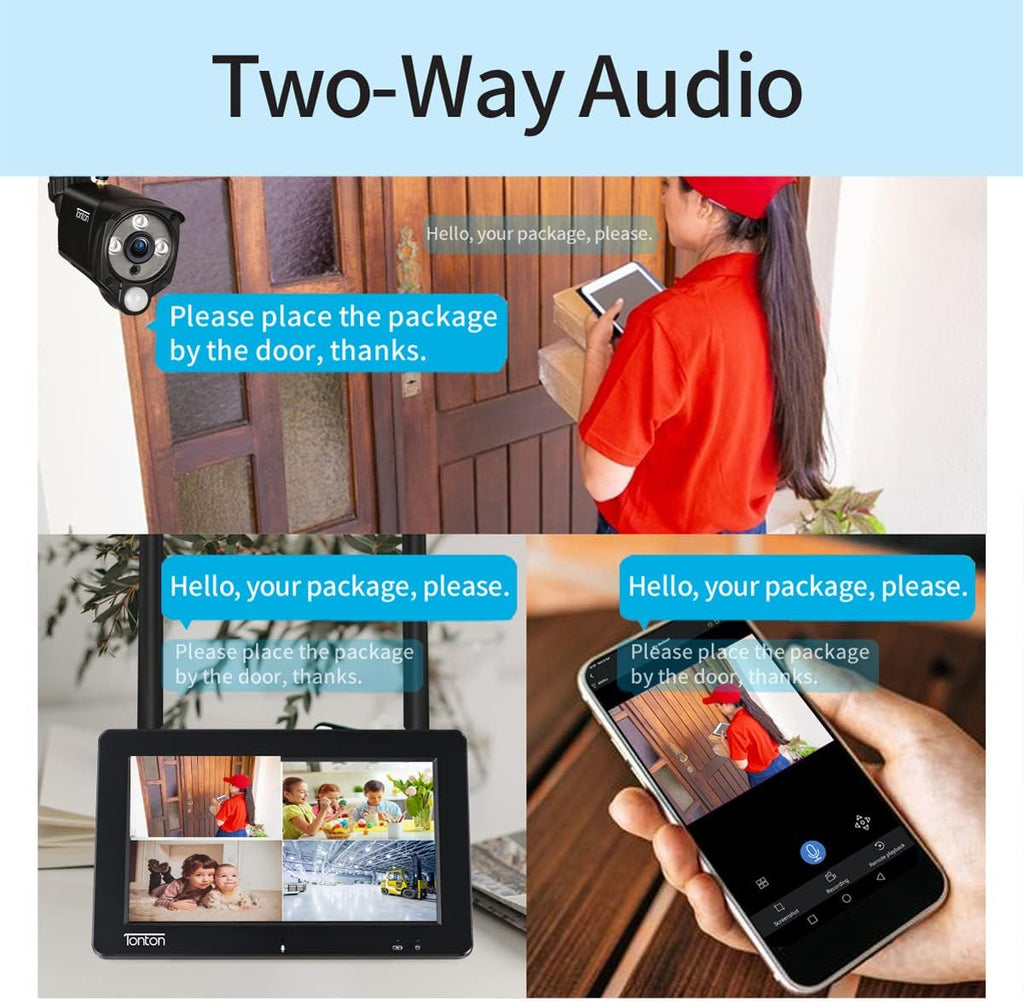 Portable LCD Security Camera System Wireless, 7" IPS Touchscreen Monitor with Battery, 4CH NVR and 4PCS 3MP Cameras with PIR Sensor, 32GB SD Card Included T2590
