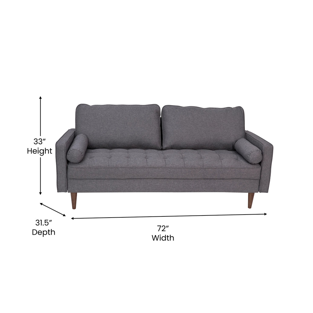 Dark Gray Tufted Faux Linen Sofa with Solid Wood Legs P188473