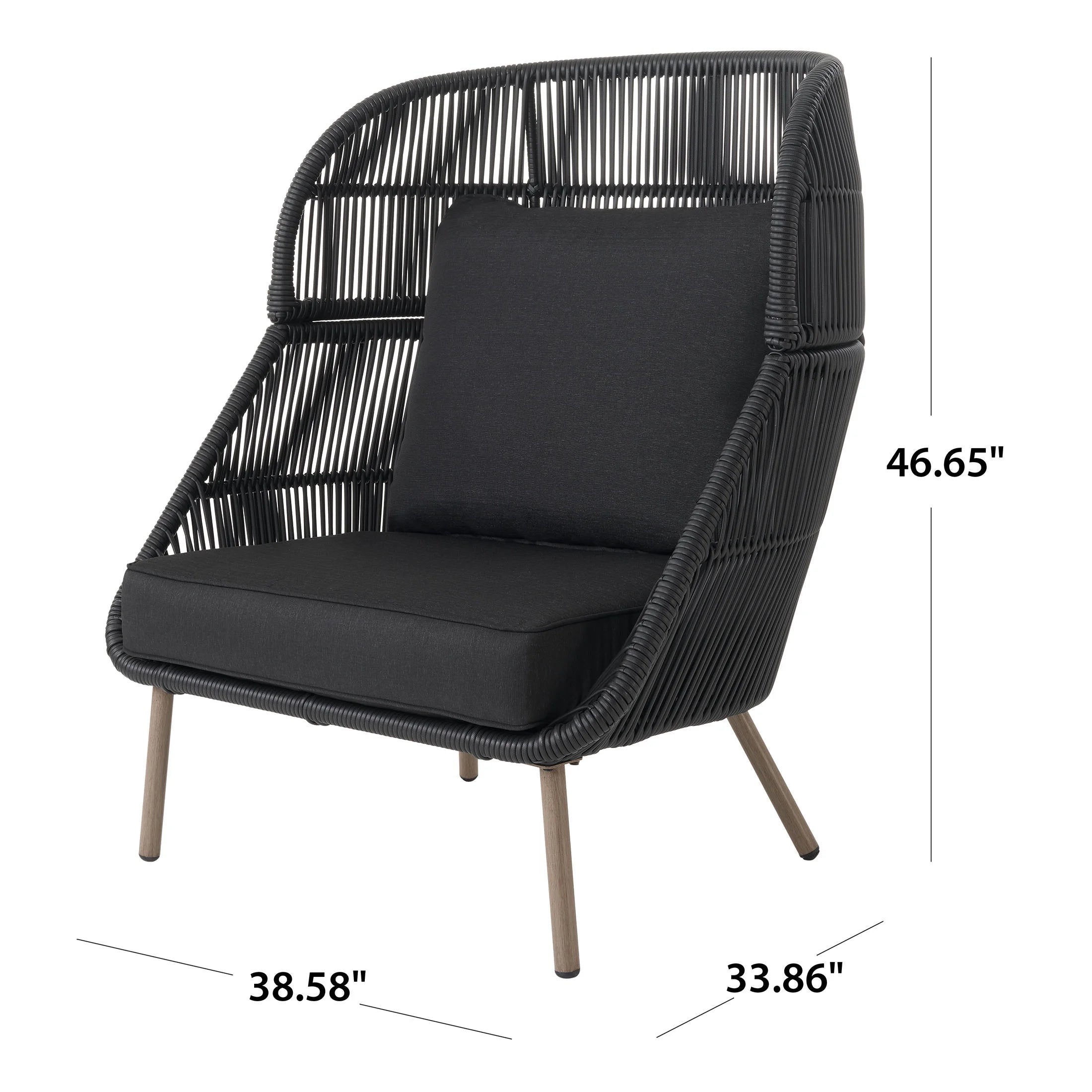 Black Wicker Outdoor Accent Chair with Cushions H41104