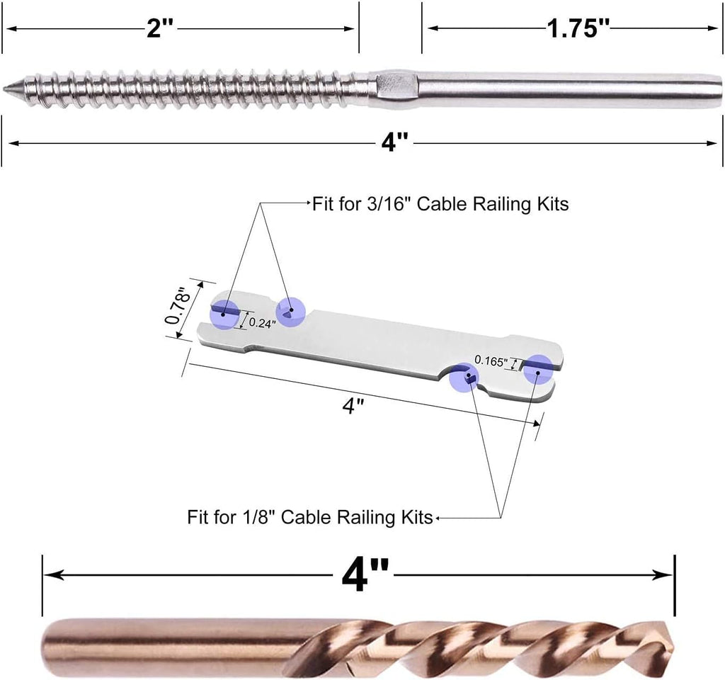 72 Pack T316 Stainless Steel Swage Lag Screws for 1/8 Cable Railing (36 Pairs) T4715