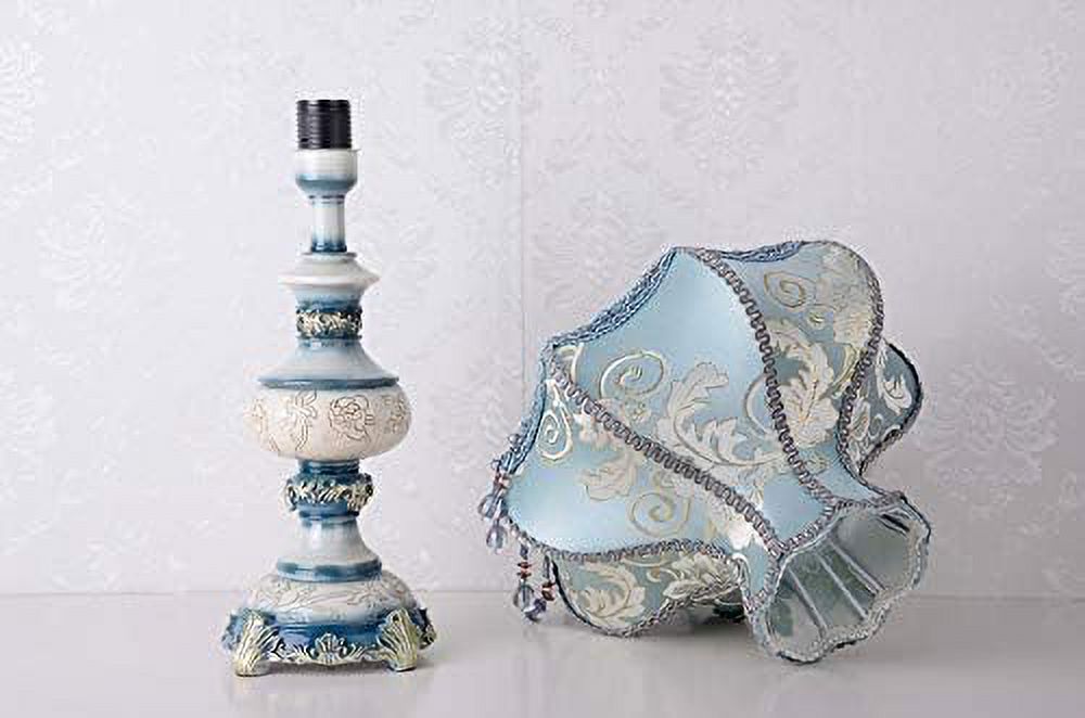 Blue Table Lamp with Fabric Lampshade, 13 Inch Desk Lamp R4947