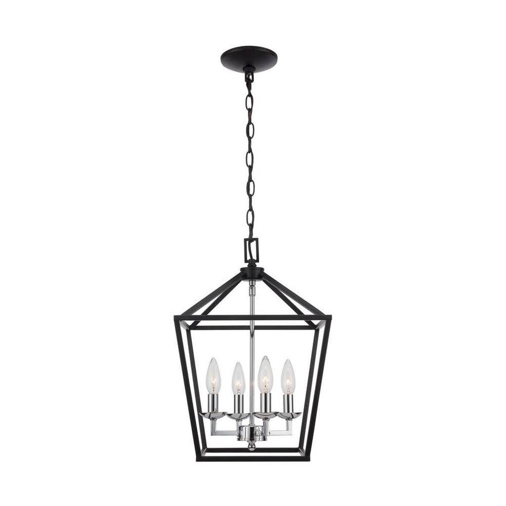 4-Light Black and Polished Chrome Caged Chandelier X464440