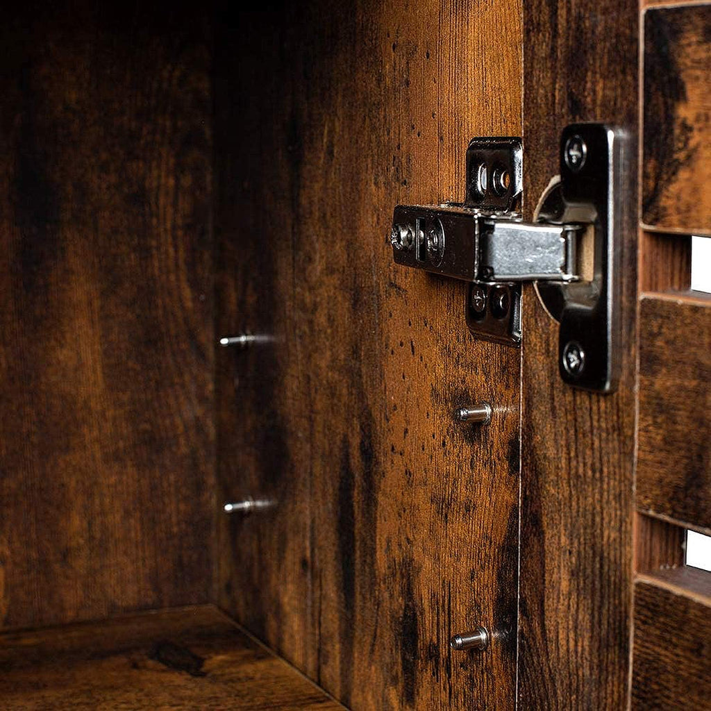 Rustic Brown Bathroom Storage Cabinet with 3 Open Shelves and Closed Compartments T1860