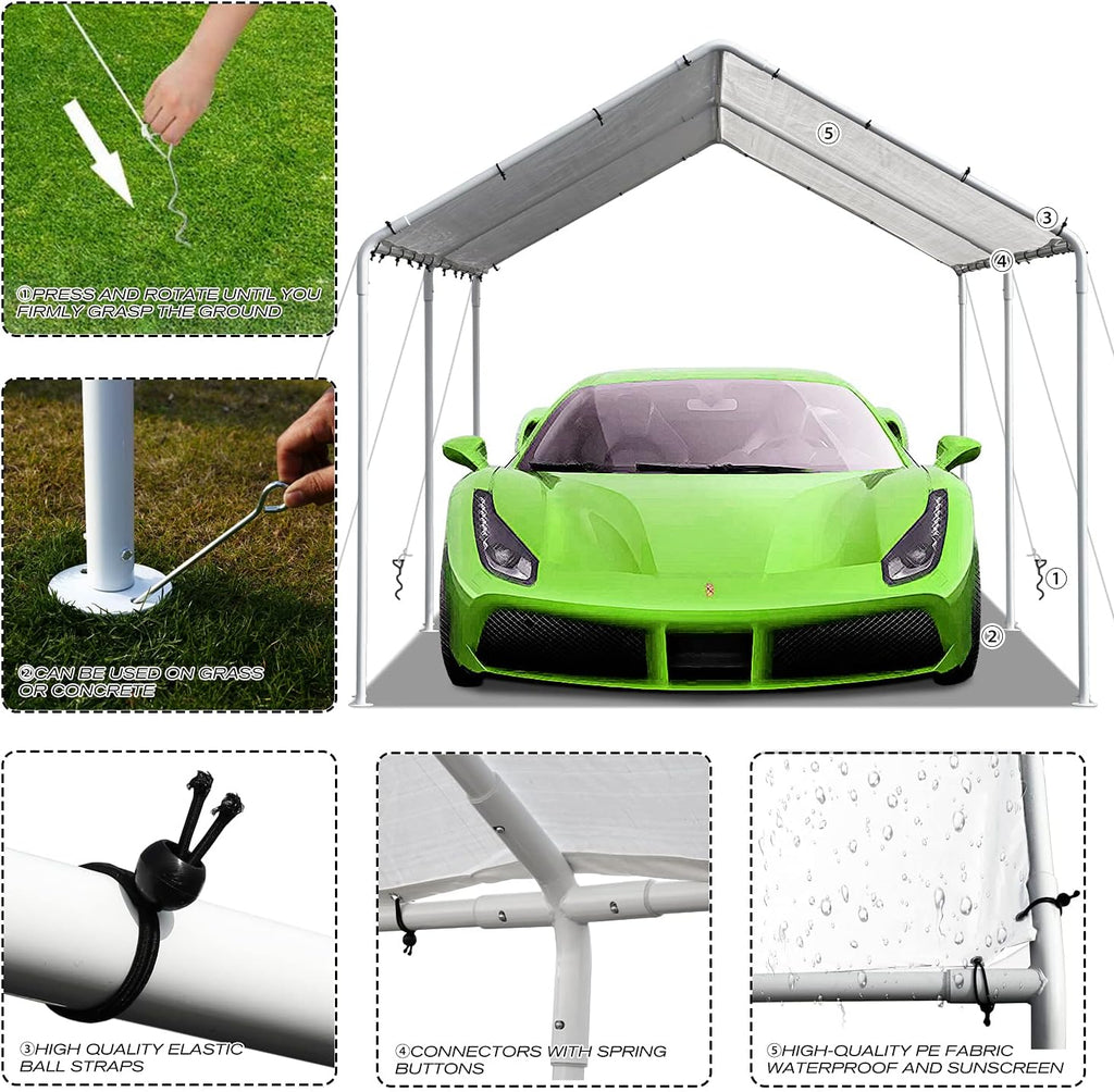 Heavy Duty Metal Portable Garage (White) 235 Inchx116 Inchx102 Inch N714
