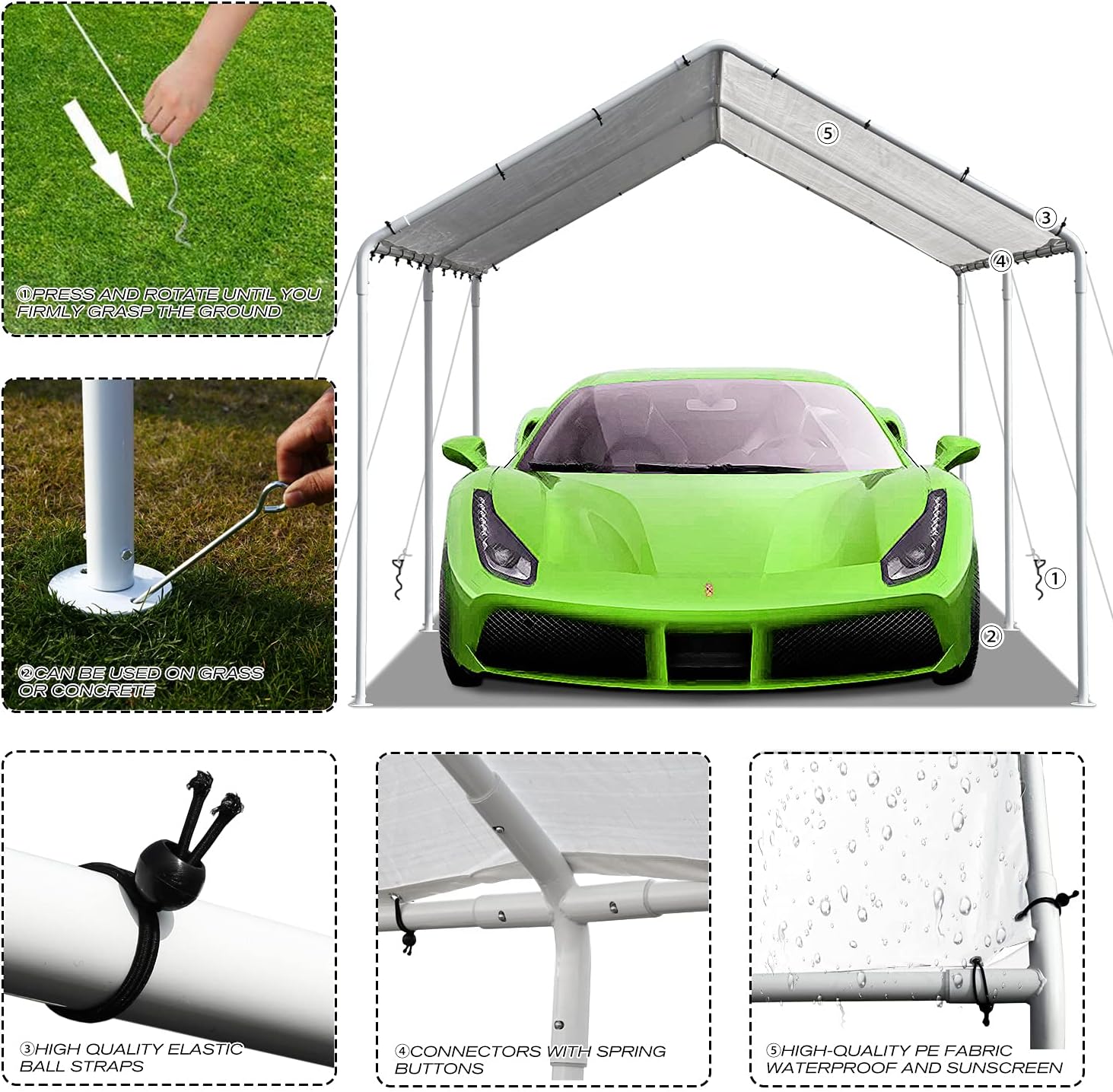 Heavy Duty Metal Portable Garage (White) 235 Inchx116 Inchx102 Inch N714