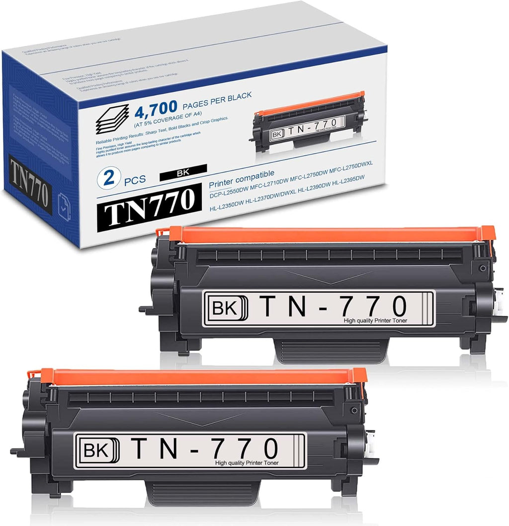 2 Pack Black TN770 Toner Cartridge for Brother Printers M826193