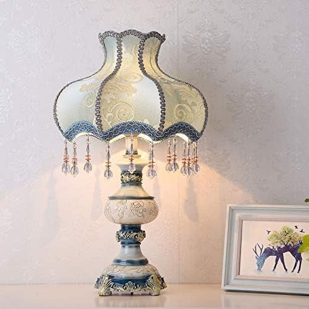 Blue Table Lamp with Fabric Lampshade, 13 Inch Desk Lamp R4947