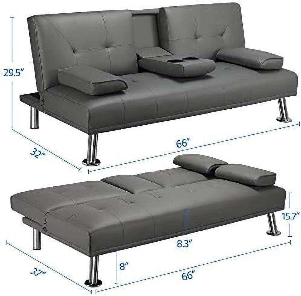 Gray Faux Leather Sofa Bed Futon with Armrest I571281