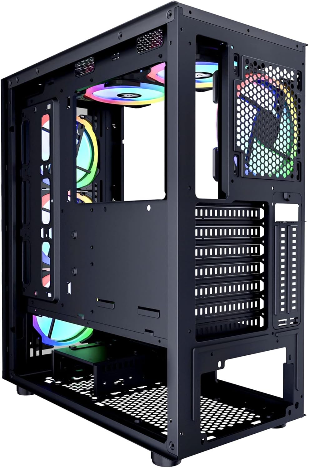Black Mid Tower Gaming Case with Tempered Glass Panel and RGB Fans V4600