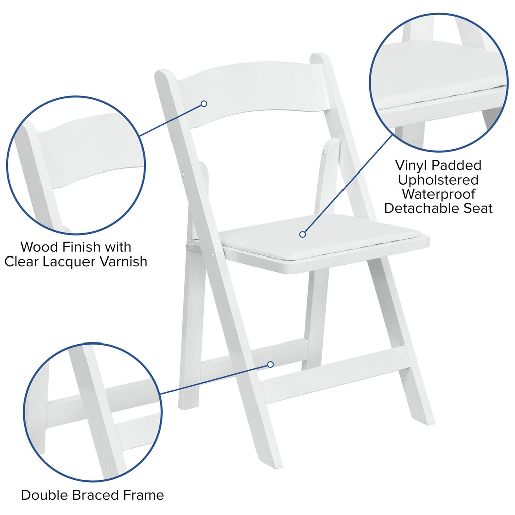 White Vinyl-Padded Wood Folding Chair Set of 4 U2111