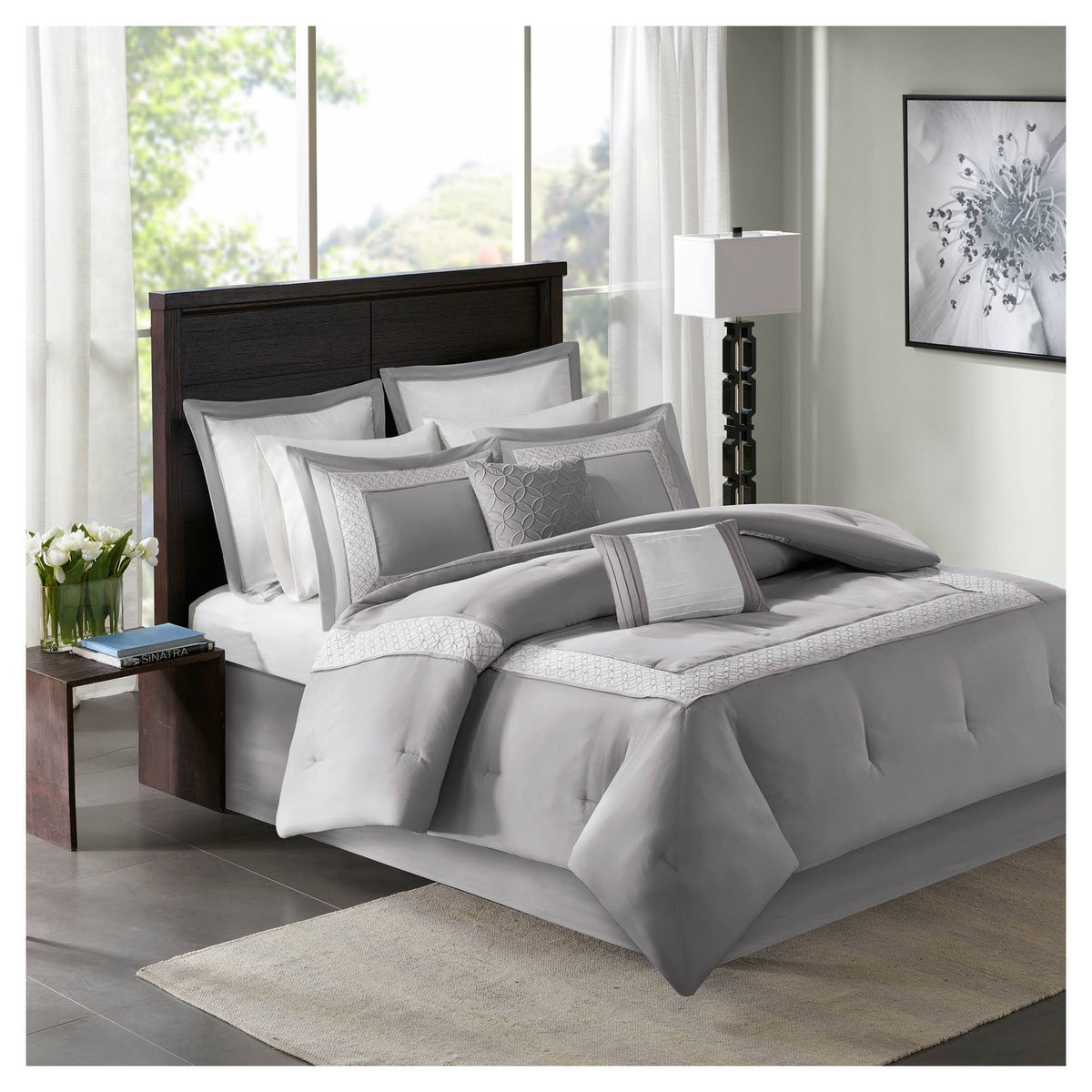 8 Piece Cal King Comforter Set Grey S170