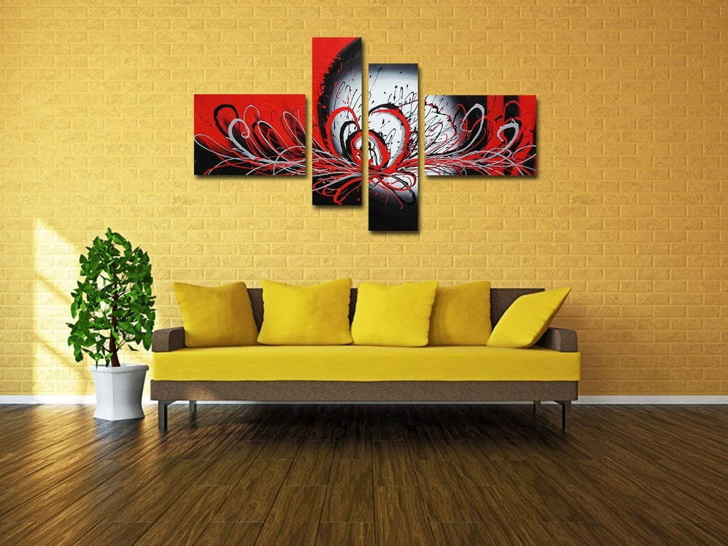 Black and Red Abstract Oil Painting on Canvas, Pack of 2 S6661