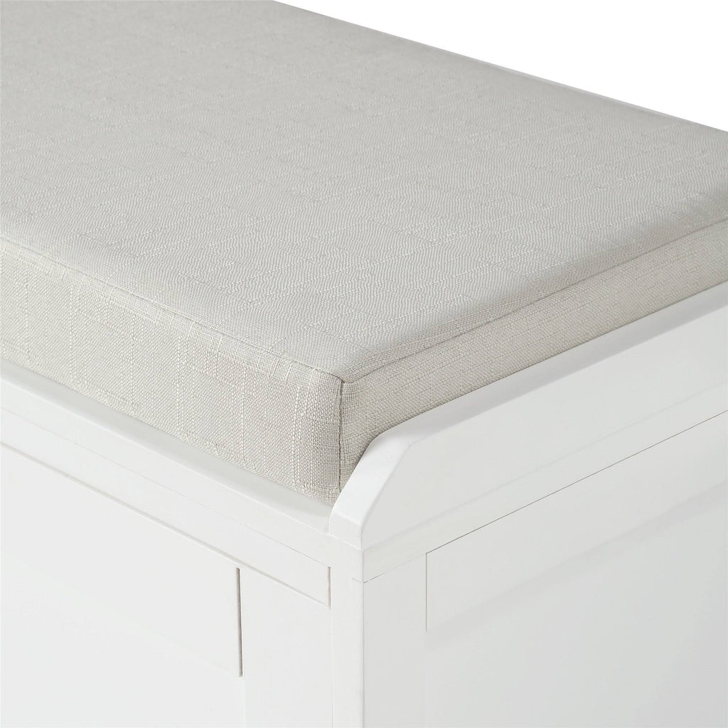 White Wood Entryway Storage Bench with 2 Cabinets V43796