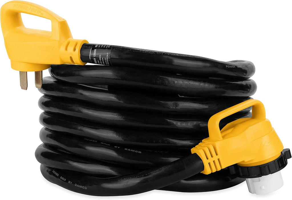 25' PowerGrip Cord with 50M/50F-90 Degree Locking Adapter, Black Z423172