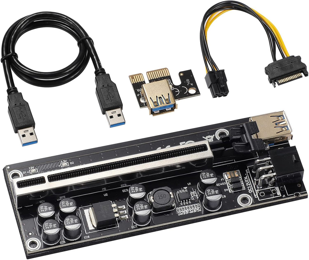 Red 6 PCS PCI-E 1X to 16X Riser Card with 6PIN SATA Power Cable L31529