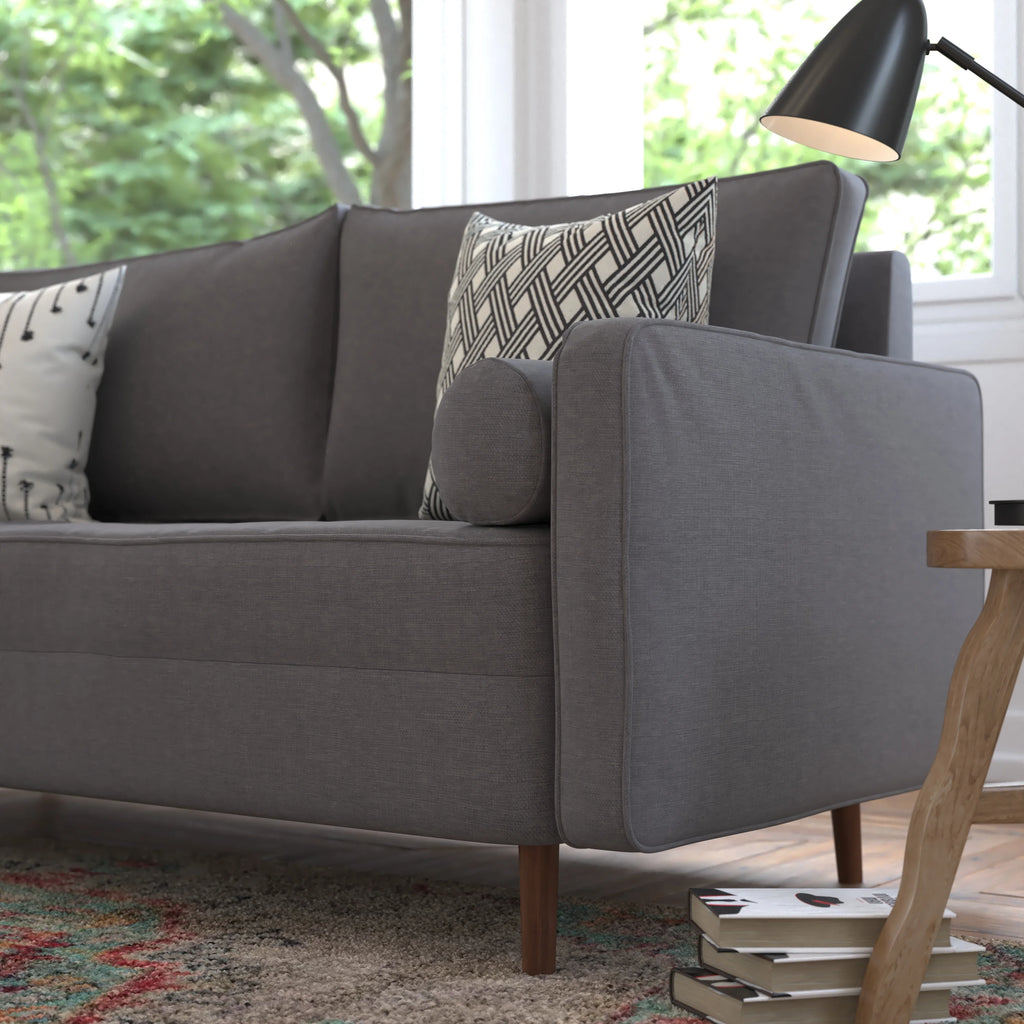 Dark Gray Tufted Faux Linen Sofa with Solid Wood Legs P188473