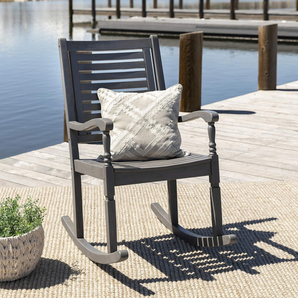 Brown Acacia Wood Slat Back Patio Rocking Chair J17710