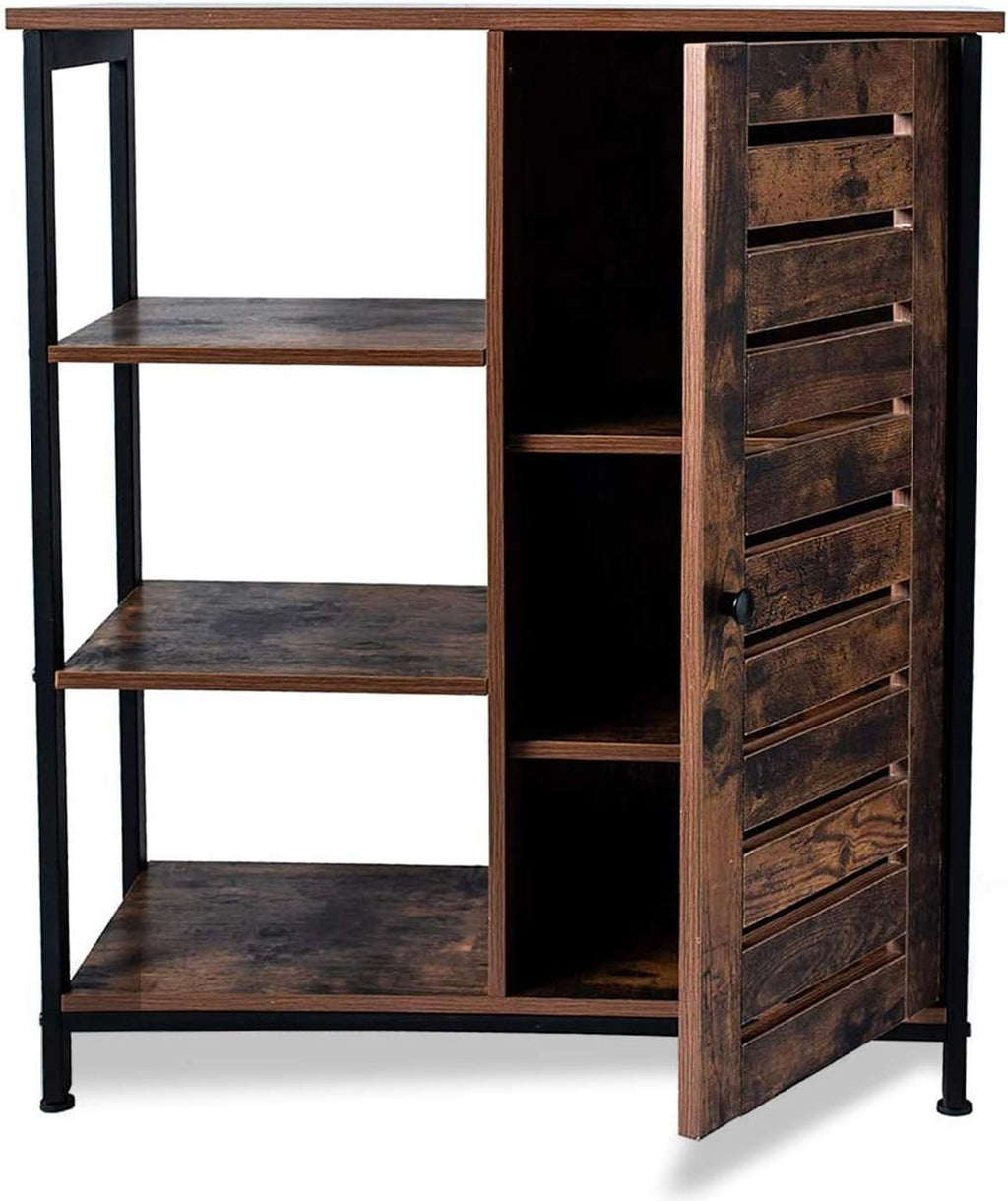Rustic Brown Bathroom Storage Cabinet with 3 Open Shelves and Closed Compartments T1860