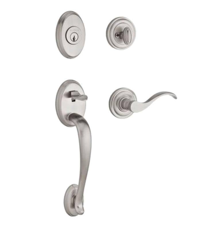Single Cylinder Handleset with Curve Door Lever and Traditional Round Rose with SmartKey D878315