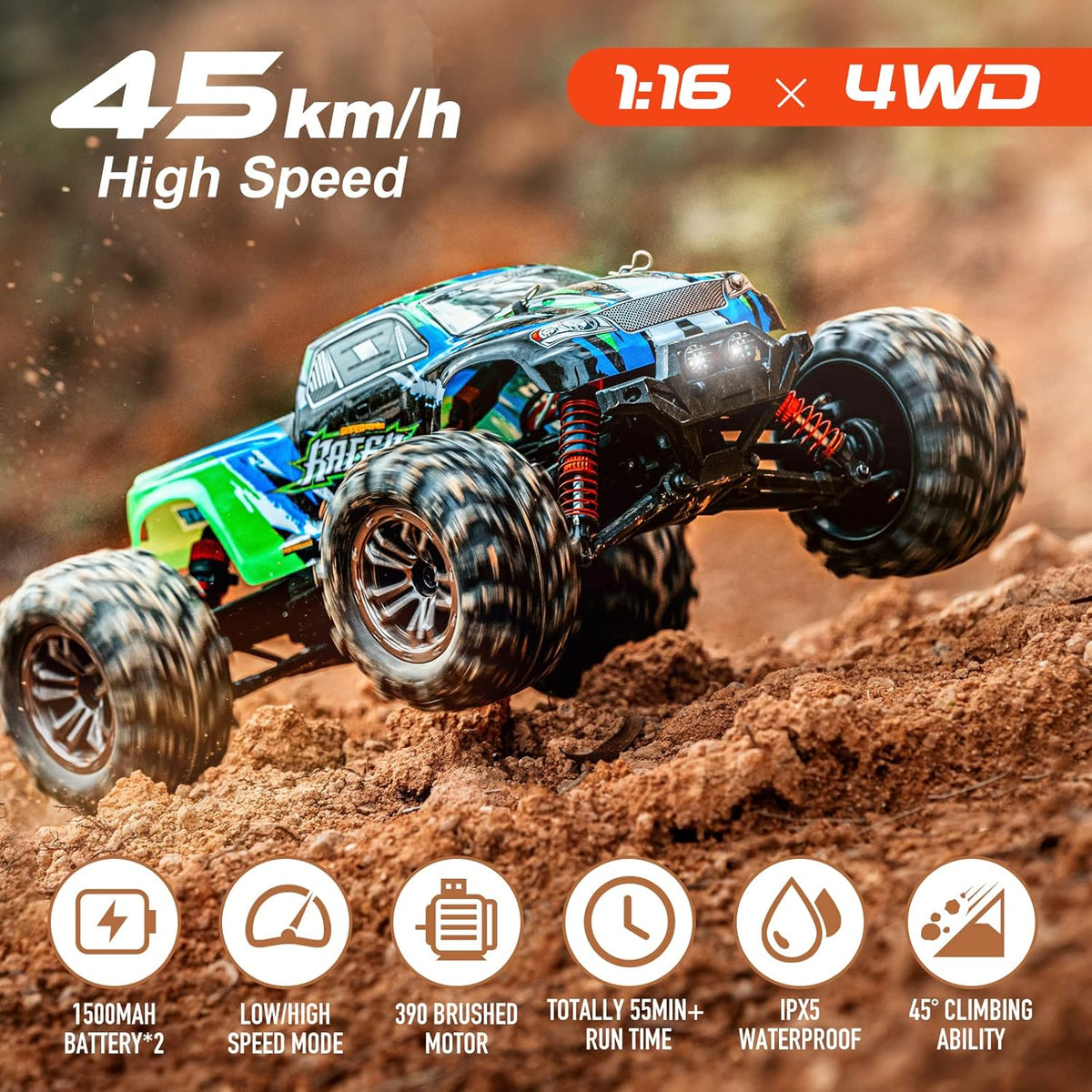 RC Cars 4WD Offroad Waterproof with 2 Batteries P108