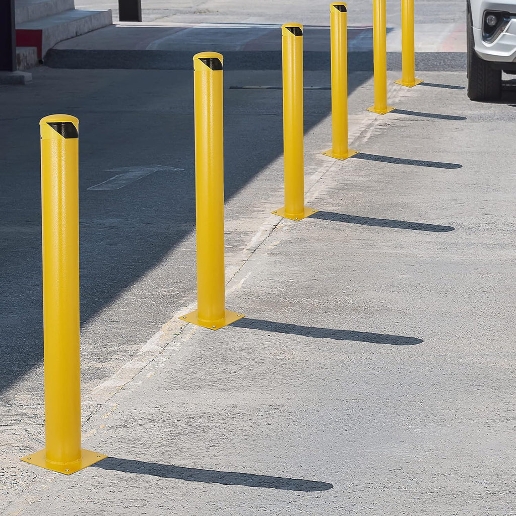 2Packs 48" Height Safety Bollard Yellow Powder Coat Parking Post with 4 Anchor Bolts M7109