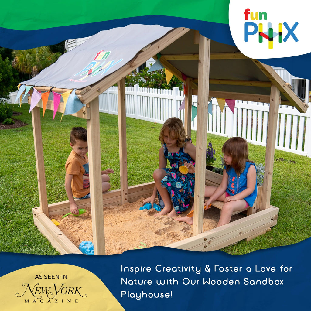 Kids Sandbox Outdoor Playset with Canopy, Bench, & Flower Planter H469174