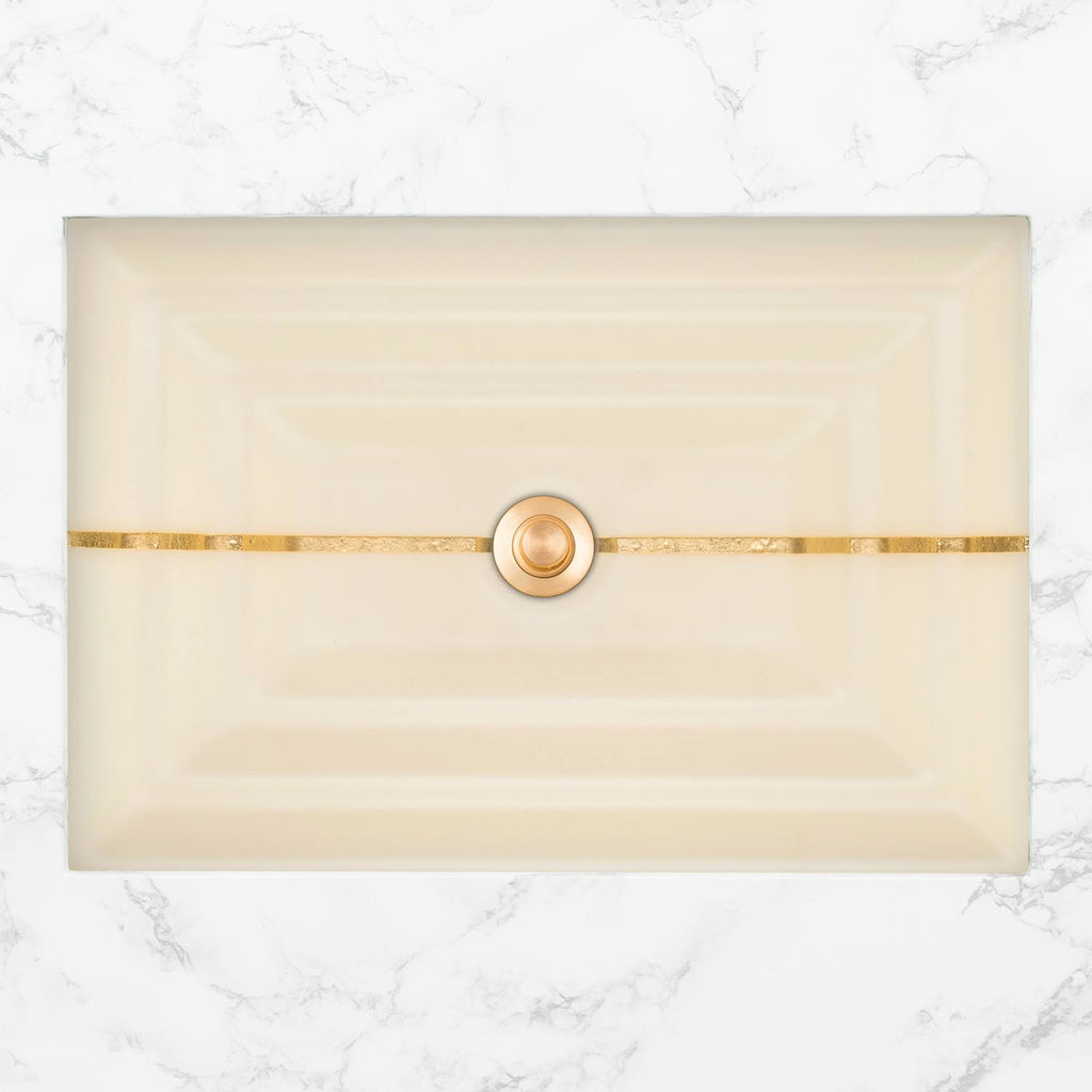 Cream Glass Small Rectangular Sink with Gold Accent T190