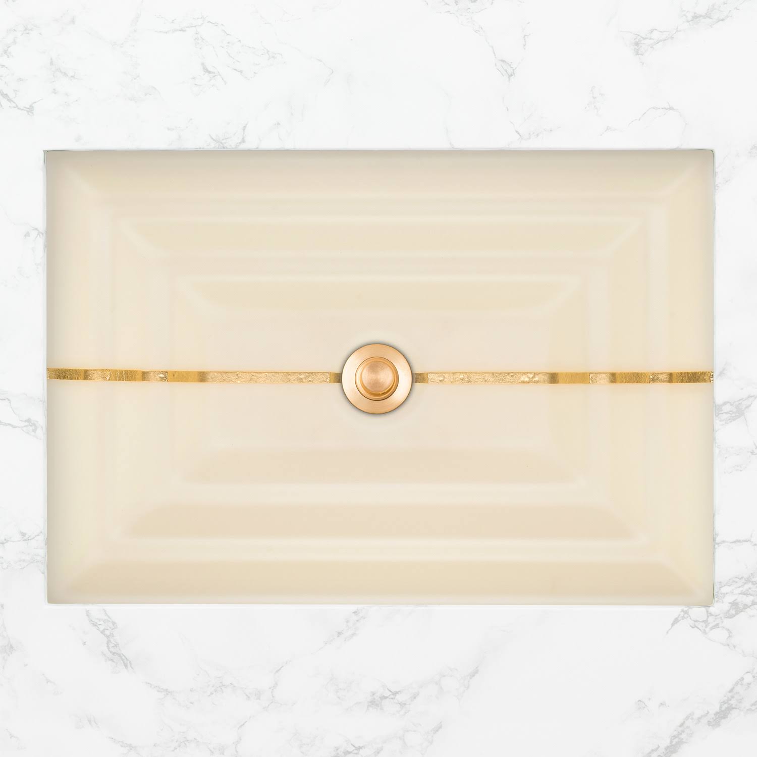 Cream Glass Small Rectangular Sink with Gold Accent T190