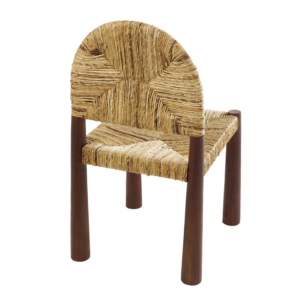 Light Brown Handmade Wood Lounge Chair with Woven Banana Leaf Seat, Set of 2 V7333