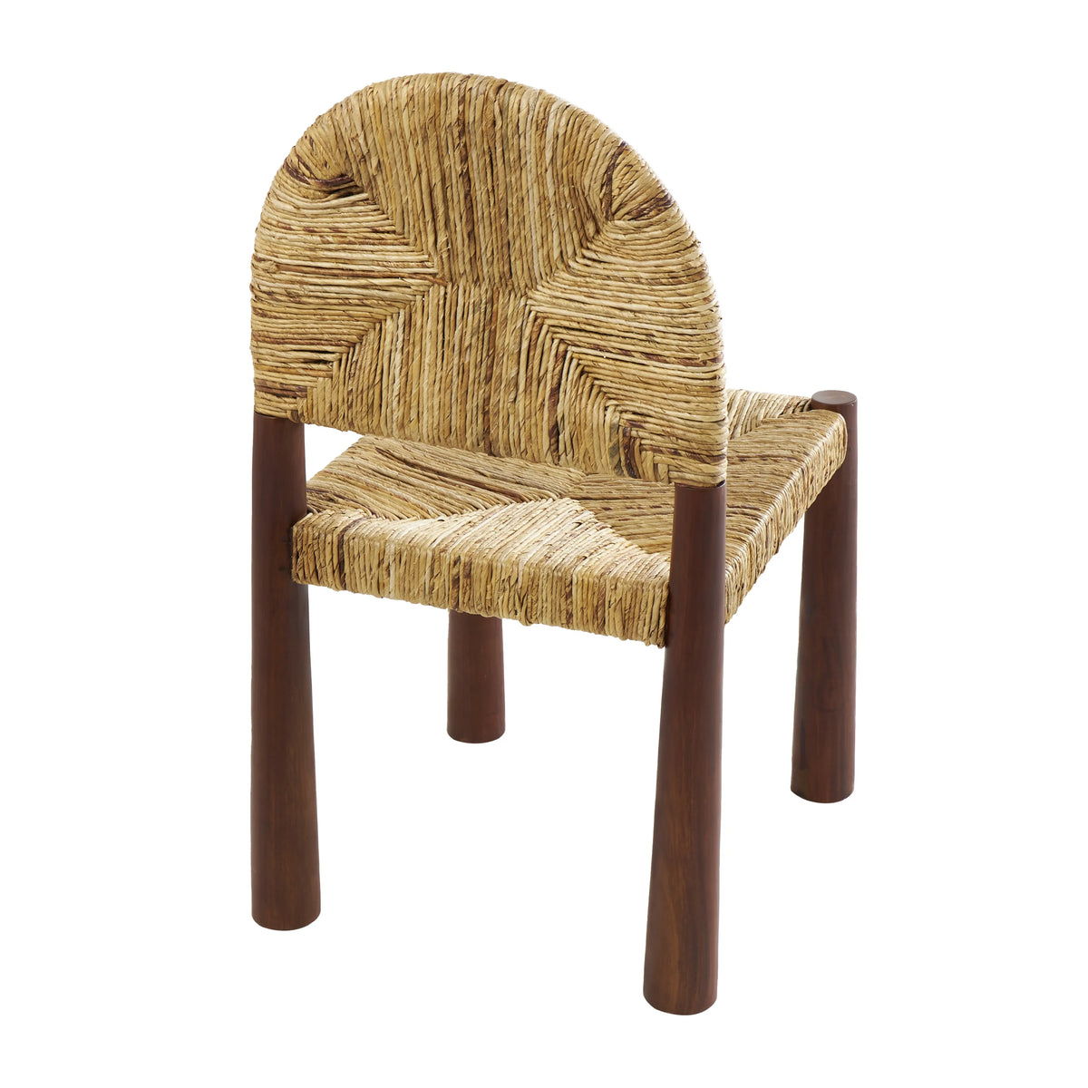 Light Brown Handmade Wood Lounge Chair with Woven Banana Leaf Seat, Set of 2 V7333