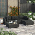 5 Piece Black Poly Rattan Outdoor Sectional Sofa Set with Tea Table and Ottoman Q891