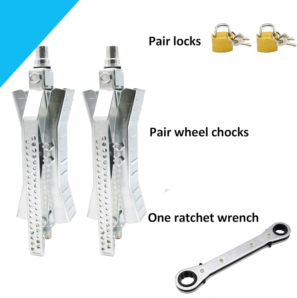 Camper Wheel Chock Stabilizer 2 Pack with Handle and Locks Q9679