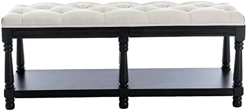 Beige Fabric Upholstered Bench with Ring Pull Q1380