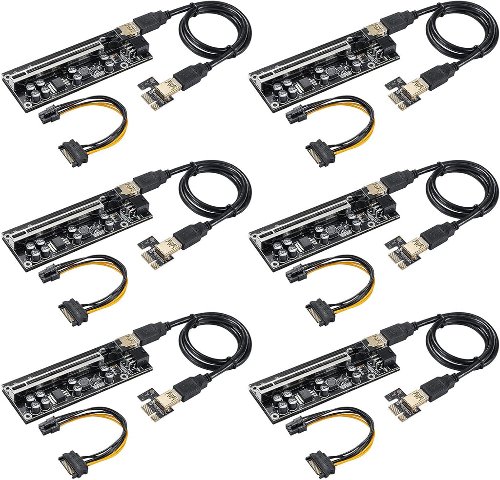 Red 6 PCS PCI-E 1X to 16X Riser Card with 6PIN SATA Power Cable L31529
