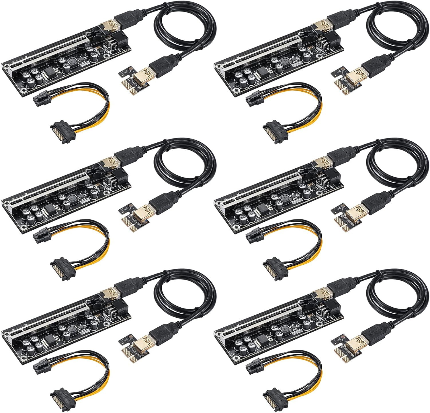 Red 6 PCS PCI-E 1X to 16X Riser Card with 6PIN SATA Power Cable L31529
