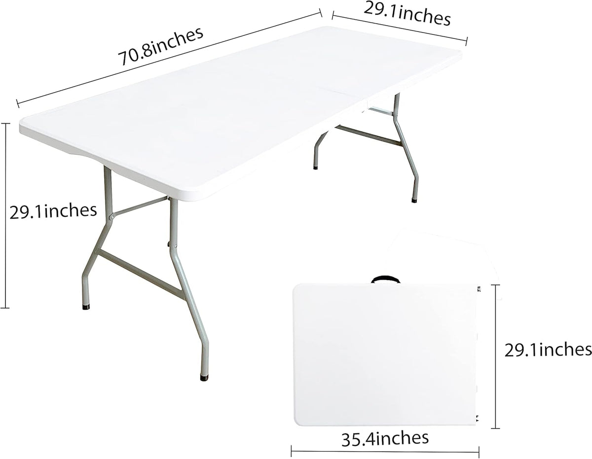 6 Foot Folding Table, Indoor Outdoor Portable Plastic Utility Table, White H11276