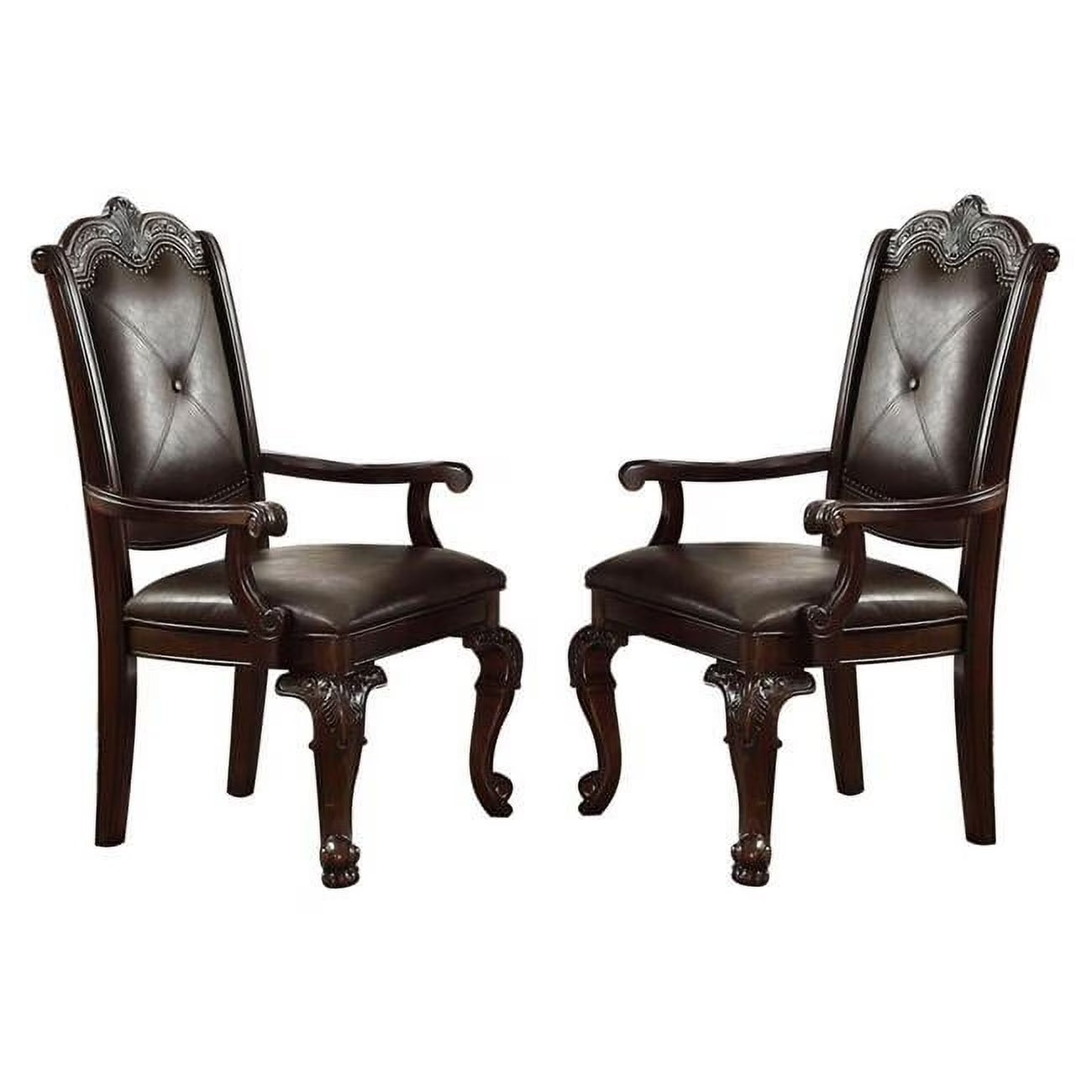 Button Tufted Leatherette Armchair, Brown - Set of 2 U167975