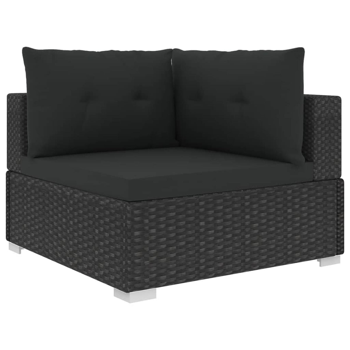 5 Piece Black Poly Rattan Outdoor Sectional Sofa Set with Tea Table and Ottoman Q891