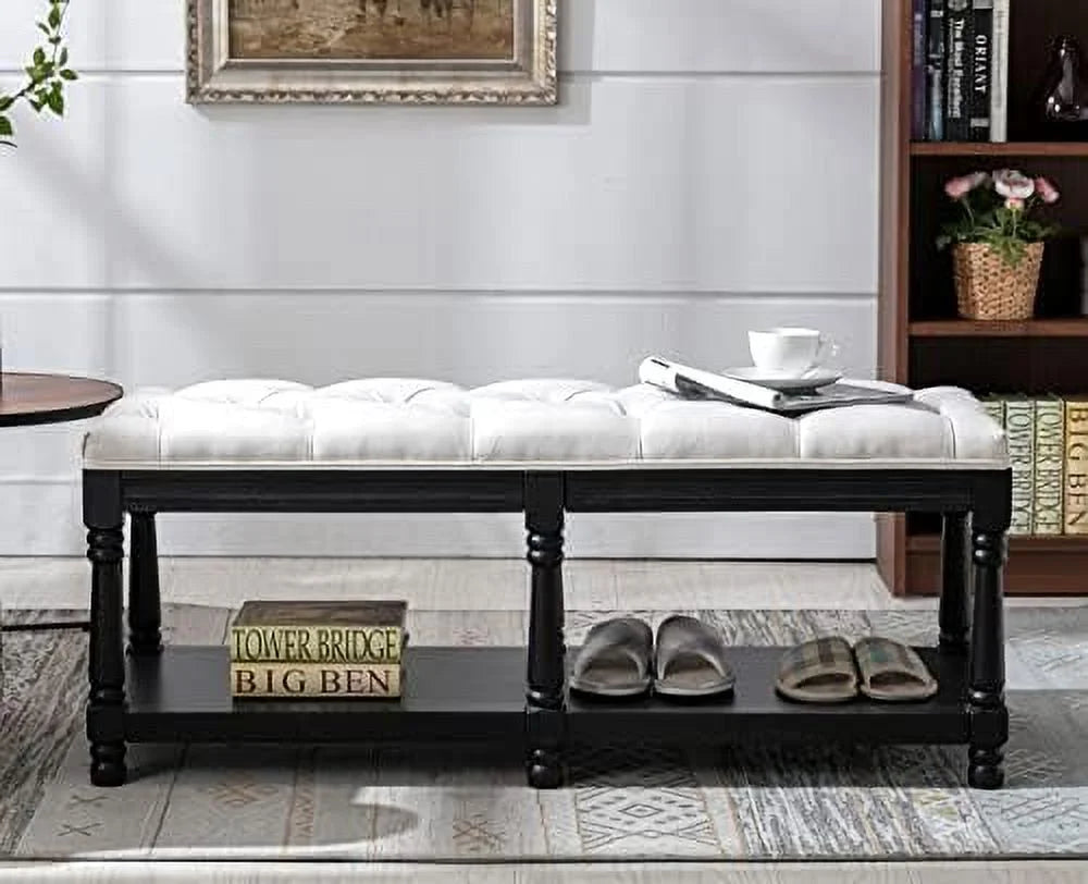 Beige Fabric Upholstered Bench with Ring Pull Q1380